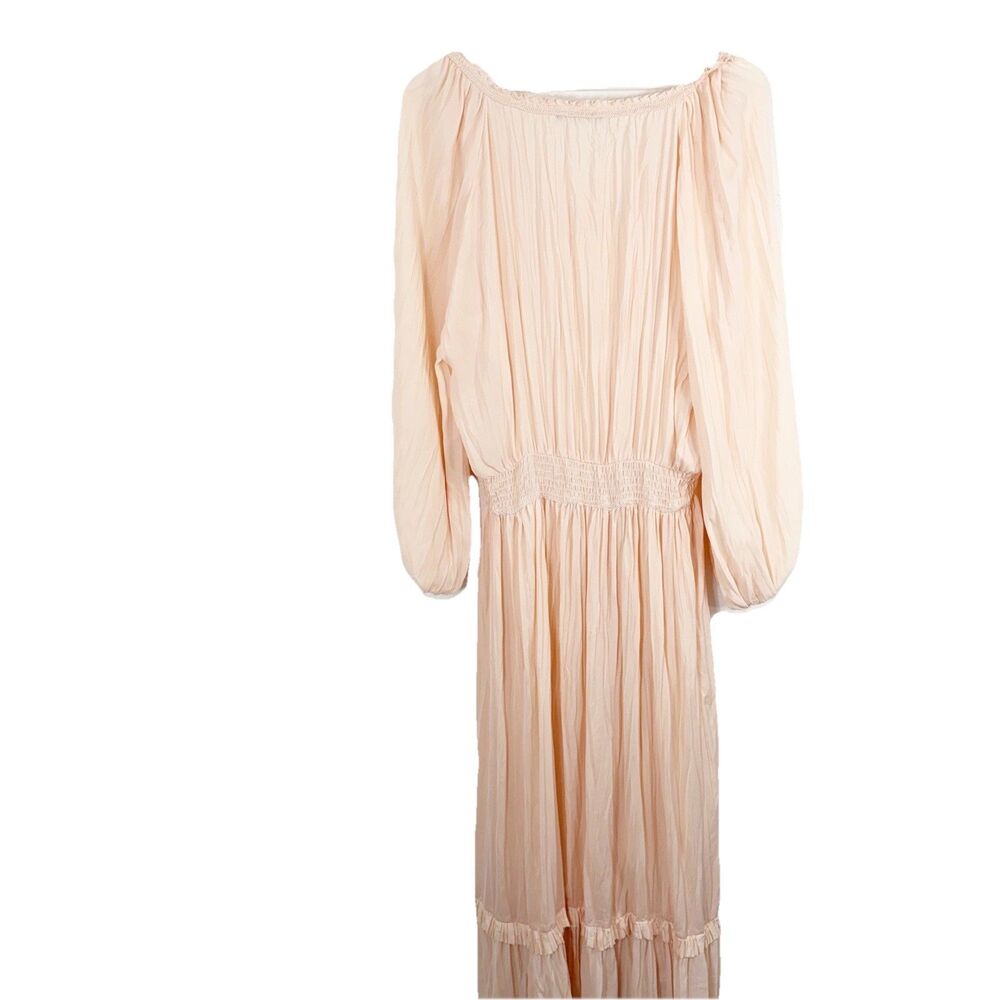 ZARA XXL Peach Maxi Pleated Voluminious Dress With Matching Slip - Picture 8 of 12